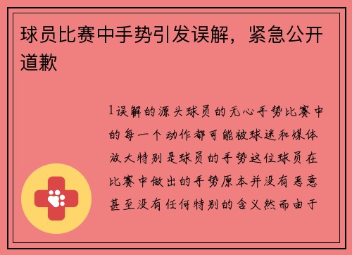 球员比赛中手势引发误解，紧急公开道歉